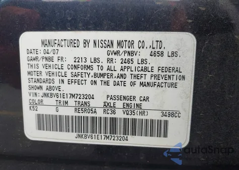 2007 Infiniti G35 Sport z USA, uszkodzony, nr VIN JNKBV61E17M723204